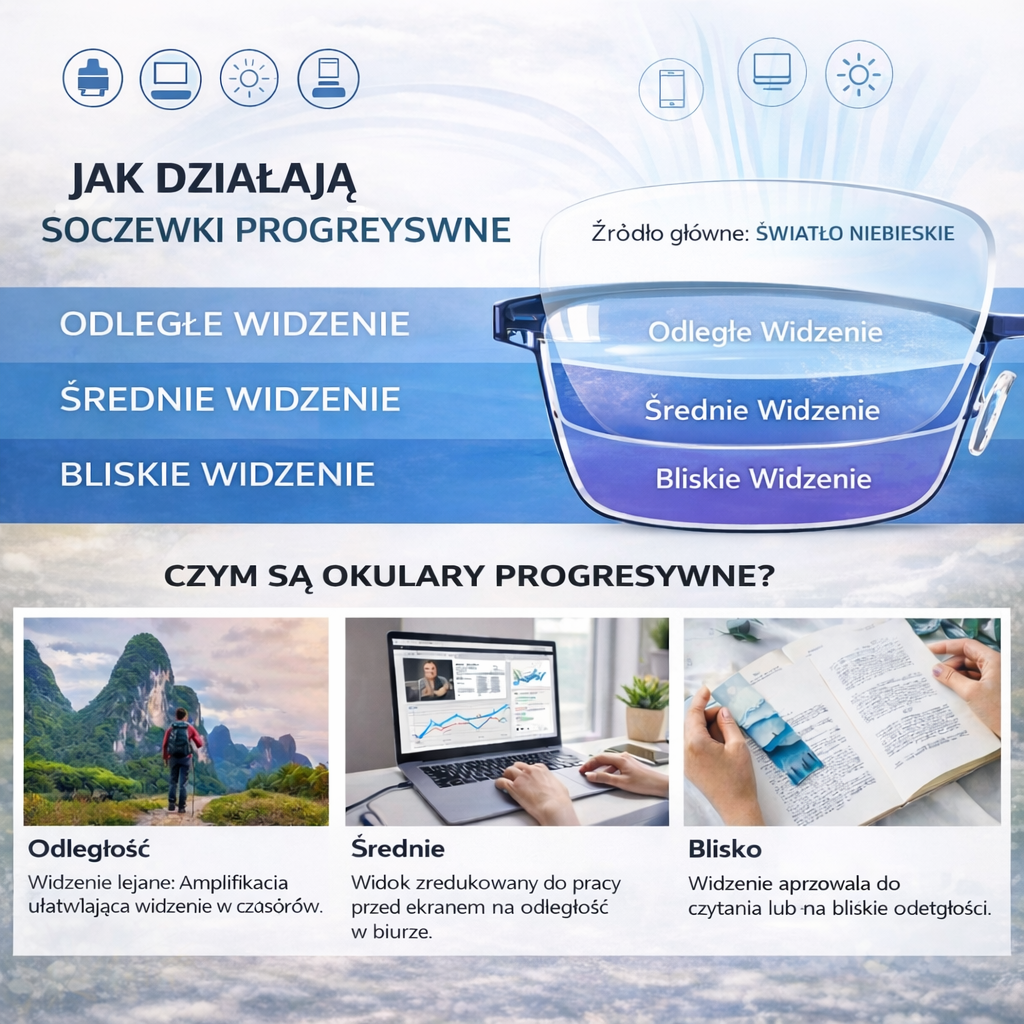 Inteligentne Okulary Progresywne Ray™ (Wyraźne widzenie z bliska, na średnią odległość i z daleka w jednej parze okularów) Bez recepty | Skórzane etui w zestawie | 30 dni gwarantowanego testu