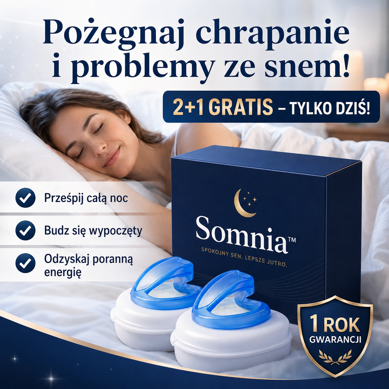 1+1 GRATIS DZIŚ | Somnia™ - Jedyna szyna przeciw chrapaniu, która rozwiązuje problem chrapania i problemów ze snem | 30 nocy na próbę