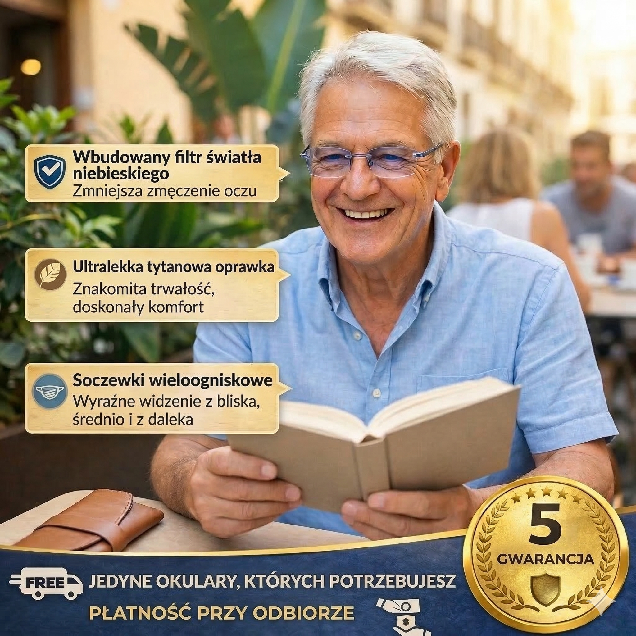 Jedyne Inteligentne Okulary Samoregulujące Ray™ (Wyraźne widzenie z bliska, odległości pośrednich i z daleka w jednej parze) | Ochrona przed światłem niebieskim i promieniami UV + Skórzane etui GRATIS | 30-dniowy okres próbny z gwarancją