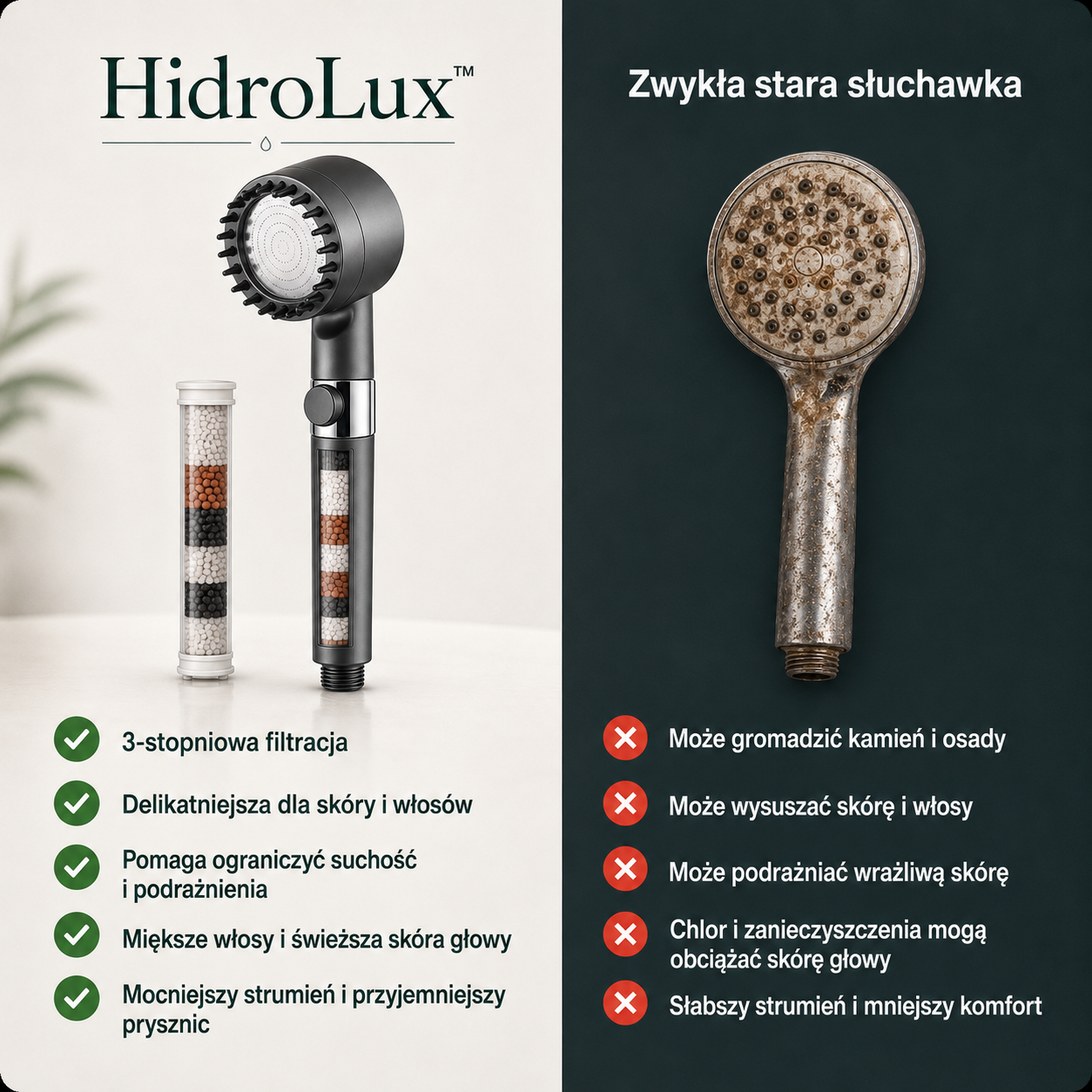 1+1 GRATIS – Potrójnie filtrowana głowica prysznicowa wysokociśnieniowa | Ochrona skóry i włosów