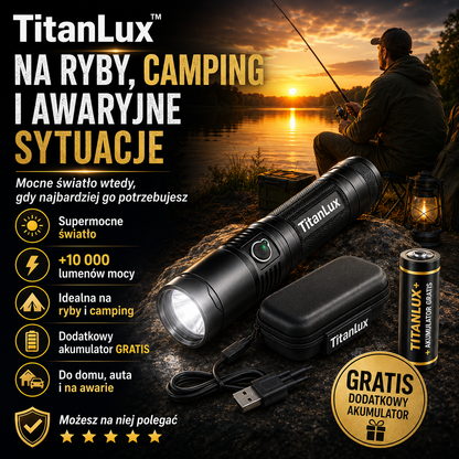 TitanLux™ – profesjonalny zestaw taktycznej latarki LED | Supermocne światło o dalekim zasięgu do awarii prądu, samochodu, campingu, wędkowania, trekkingu i domu