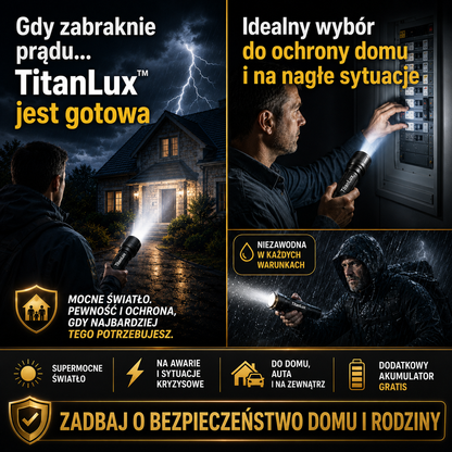 TitanLux™ – profesjonalny zestaw taktycznej latarki LED | Supermocne światło o dalekim zasięgu do awarii prądu, samochodu, campingu, wędkowania, trekkingu i domu