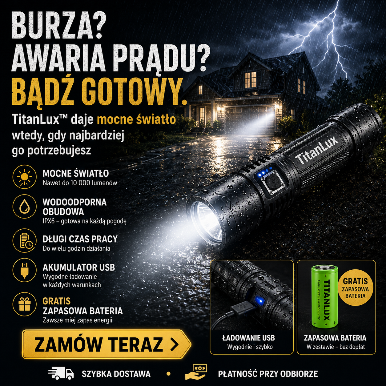 TitanLux™ – profesjonalny zestaw taktycznej latarki LED | Supermocne światło o dalekim zasięgu do awarii prądu, samochodu, campingu, wędkowania, trekkingu i domu