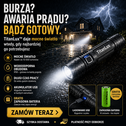 TitanLux™ – profesjonalny zestaw taktycznej latarki LED | Supermocne światło o dalekim zasięgu do awarii prądu, samochodu, campingu, wędkowania, trekkingu i domu