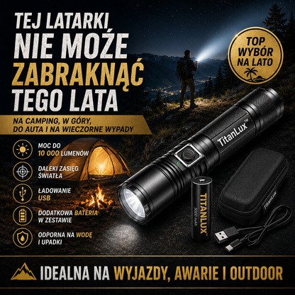 TitanLux™ – profesjonalny zestaw taktycznej latarki LED | Supermocne światło o dalekim zasięgu do awarii prądu, samochodu, campingu, wędkowania, trekkingu i domu