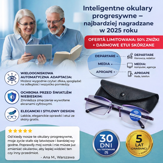 Inteligentne Okulary Samoregulujące Ray™ 3w1: Widzisz wyraźnie z bliska i z daleka w jednej parze | Antyrefleks i filtr światła niebieskiego | 30 dni na przetestowanie