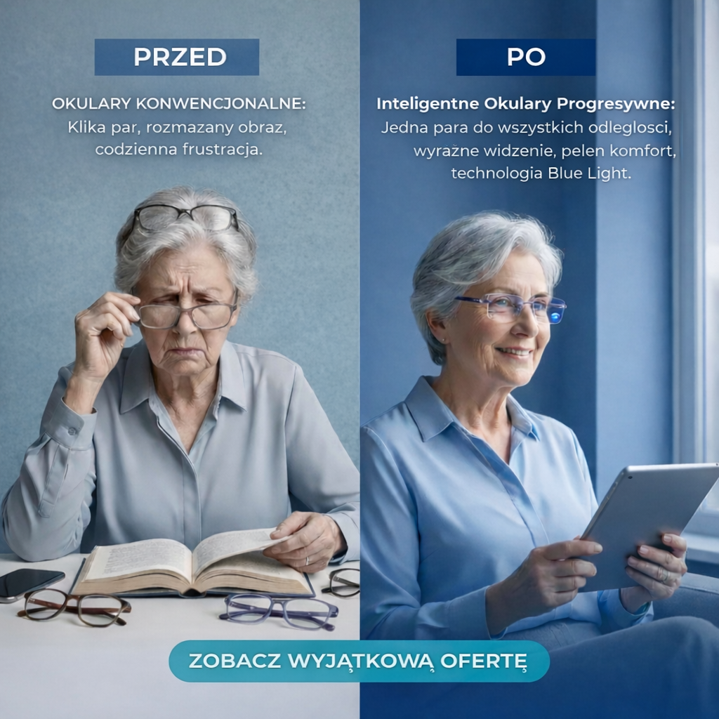 Jedyne Inteligentne Okulary Samoregulujące Ray™ (Wyraźne widzenie z bliska, odległości pośrednich i z daleka w jednej parze) | Ochrona przed światłem niebieskim i promieniami UV + Skórzane etui GRATIS | 30-dniowy okres próbny z gwarancją